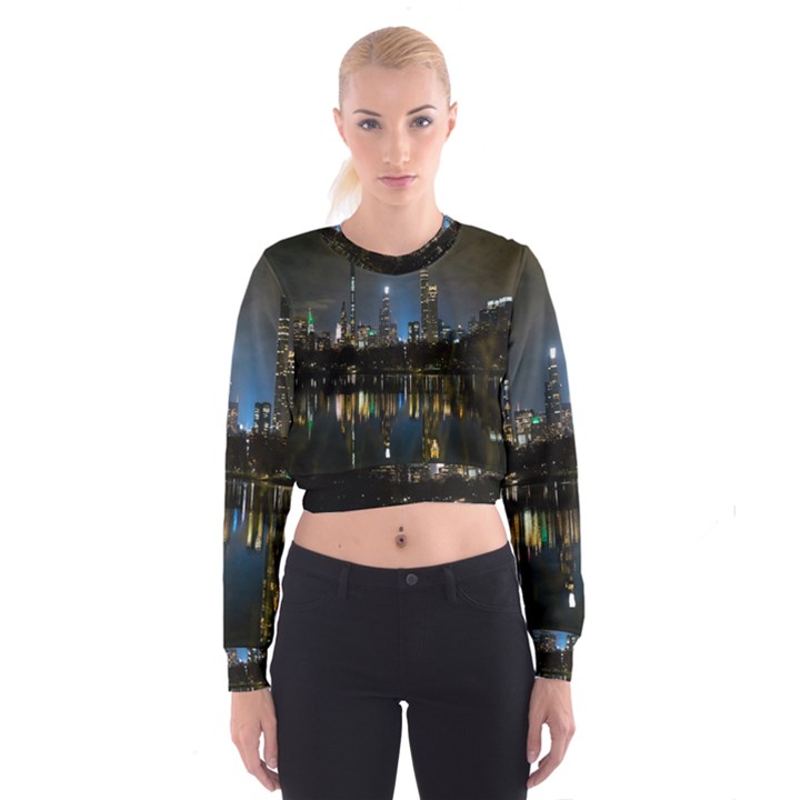 New York Night Central Park Skyscrapers Skyline Cropped Sweatshirt