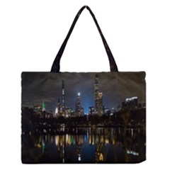 New York Night Central Park Skyscrapers Skyline Zipper Medium Tote Bag by Wegoenart