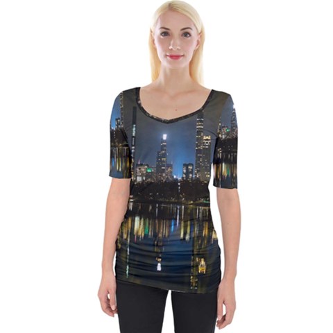 New York Night Central Park Skyscrapers Skyline Wide Neckline Tee by Wegoenart