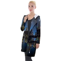 New York Night Central Park Skyscrapers Skyline Hooded Pocket Cardigan by Wegoenart