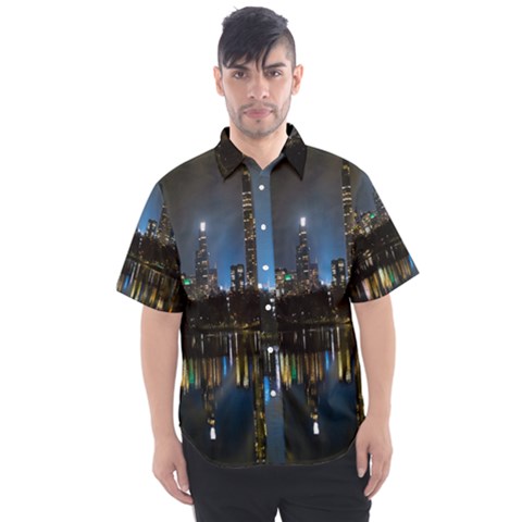 New York Night Central Park Skyscrapers Skyline Men s Short Sleeve Shirt by Wegoenart