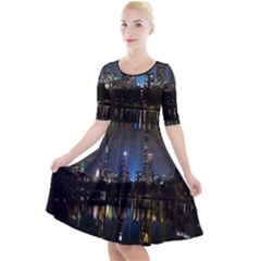 New York Night Central Park Skyscrapers Skyline Quarter Sleeve A-line Dress by Wegoenart