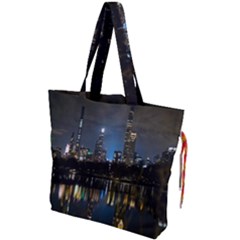 New York Night Central Park Skyscrapers Skyline Drawstring Tote Bag by Wegoenart