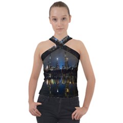 New York Night Central Park Skyscrapers Skyline Cross Neck Velour Top by Wegoenart