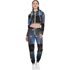 New York Night Central Park Skyscrapers Skyline Cropped Zip Up Lounge Set by Wegoenart