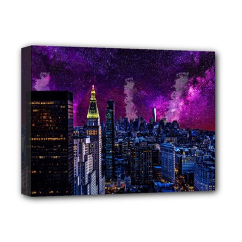 New York Manhattan Skyline Cityscape Downtown Deluxe Canvas 16  X 12  (stretched)  by Wegoenart