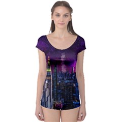 New York Manhattan Skyline Cityscape Downtown Boyleg Leotard  by Wegoenart