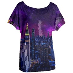 New York Manhattan Skyline Cityscape Downtown Women s Oversized Tee by Wegoenart