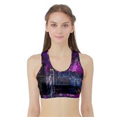 New York Manhattan Skyline Cityscape Downtown Sports Bra With Border by Wegoenart