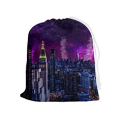 New York Manhattan Skyline Cityscape Downtown Drawstring Pouch (xl) by Wegoenart