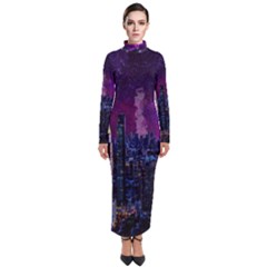 New York Manhattan Skyline Cityscape Downtown Turtleneck Maxi Dress by Wegoenart