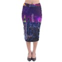 New York Manhattan Skyline Cityscape Downtown Velvet Midi Pencil Skirt View1