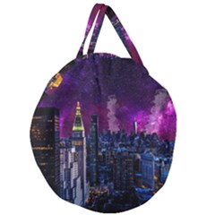 New York Manhattan Skyline Cityscape Downtown Giant Round Zipper Tote by Wegoenart