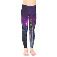 New York Manhattan Skyline Cityscape Downtown Kids  Leggings by Wegoenart