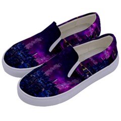 New York Manhattan Skyline Cityscape Downtown Kids  Canvas Slip Ons by Wegoenart