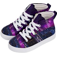 New York Manhattan Skyline Cityscape Downtown Kids  Hi-top Skate Sneakers by Wegoenart