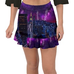 New York Manhattan Skyline Cityscape Downtown Fishtail Mini Chiffon Skirt by Wegoenart