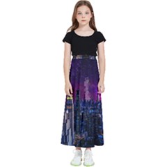 New York Manhattan Skyline Cityscape Downtown Kids  Flared Maxi Skirt by Wegoenart