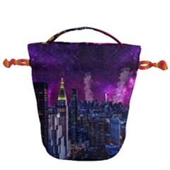 New York Manhattan Skyline Cityscape Downtown Drawstring Bucket Bag by Wegoenart