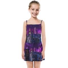 New York Manhattan Skyline Cityscape Downtown Kids  Summer Sun Dress by Wegoenart