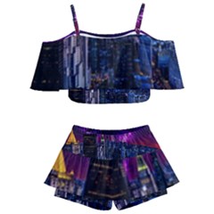 New York Manhattan Skyline Cityscape Downtown Kids  Off Shoulder Skirt Bikini by Wegoenart