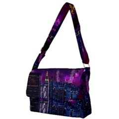 New York Manhattan Skyline Cityscape Downtown Full Print Messenger Bag (l) by Wegoenart