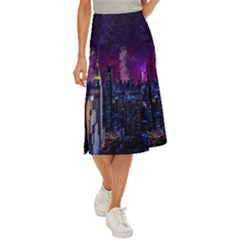 New York Manhattan Skyline Cityscape Downtown Midi Panel Skirt by Wegoenart