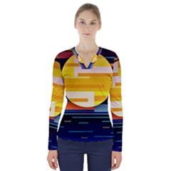 Background Abstract Horizon V-neck Long Sleeve Top by Ravend