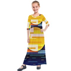 Background Abstract Horizon Kids  Quarter Sleeve Maxi Dress