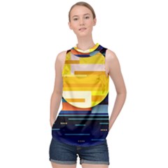 Background Abstract Horizon High Neck Satin Top by Ravend