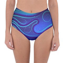 Wavy Abstract Blue Reversible High-waist Bikini Bottoms by Ravend