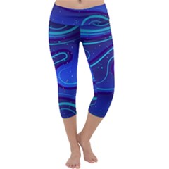 Wavy Abstract Blue Capri Yoga Leggings by Ravend