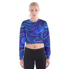 Wavy Abstract Blue Cropped Sweatshirt