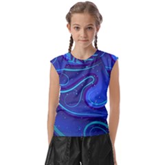 Wavy Abstract Blue Kids  Raglan Cap Sleeve Tee by Ravend