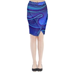 Wavy Abstract Blue Midi Wrap Pencil Skirt by Ravend