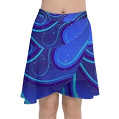 Wavy Abstract Blue Chiffon Wrap Front Skirt by Ravend