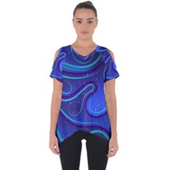 Wavy Abstract Blue Cut Out Side Drop Tee by Ravend