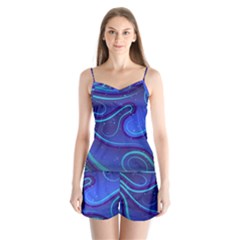 Wavy Abstract Blue Satin Pajamas Set by Ravend