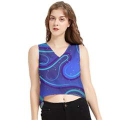 Wavy Abstract Blue V-neck Cropped Tank Top by Ravend