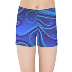 Wavy Abstract Blue Kids  Sports Shorts by Ravend