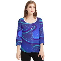 Wavy Abstract Blue Chiffon Quarter Sleeve Blouse by Ravend