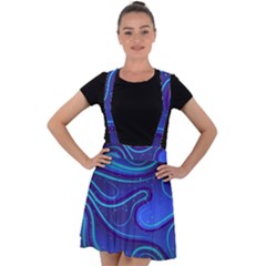 Wavy Abstract Blue Velvet Suspender Skater Skirt