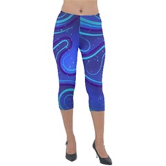 Wavy Abstract Blue Lightweight Velour Capri Leggings  by Ravend