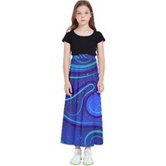 Wavy Abstract Blue Kids  Flared Maxi Skirt by Ravend