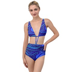 Wavy Abstract Blue Tied Up Two Piece Swimsuit by Ravend