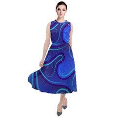 Wavy Abstract Blue Round Neck Boho Dress by Ravend