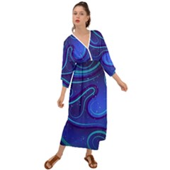 Wavy Abstract Blue Grecian Style  Maxi Dress by Ravend