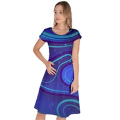 Wavy Abstract Blue Classic Short Sleeve Dress by Ravend