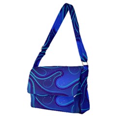 Wavy Abstract Blue Full Print Messenger Bag (m) by Ravend