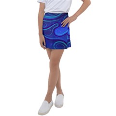 Wavy Abstract Blue Kids  Tennis Skirt by Ravend